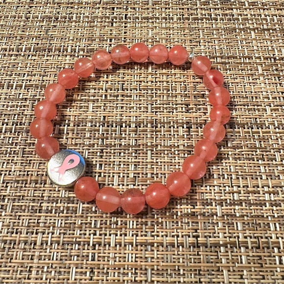 Breast Cancer Awareness Pink Ribbon Stretch Bracelet - Picture 3 of 3